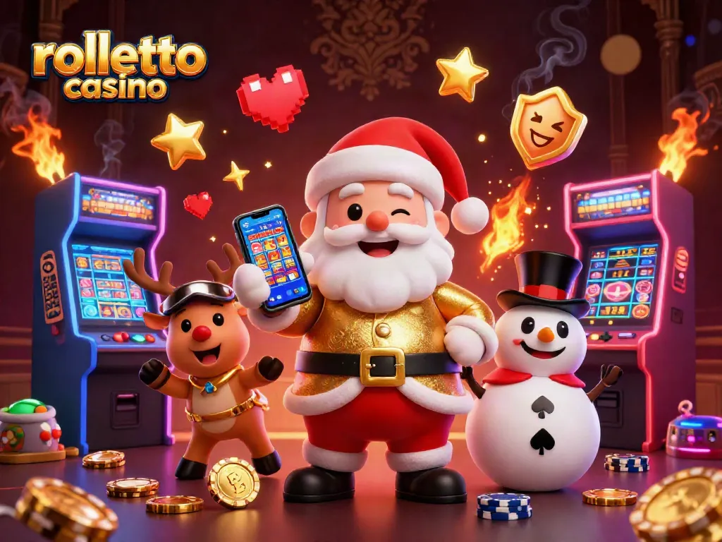 Experience rolletto casino excitement with vibrant gaming visuals featuring Santa, reindeer, and a snowman.