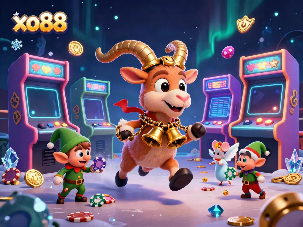 Experience thrilling games at xo88's vibrant casino scene featuring lively characters and gaming elements.
