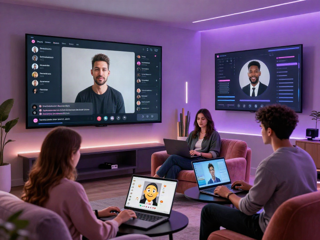 Engaging AI porn chat scene with virtual avatars and interactive features in a modern chat room.
