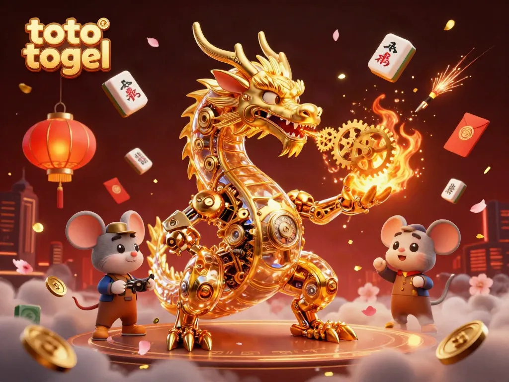 Experience the thrilling world of toto togel with a captivating 3D illustration of a golden dragon and vibrant casino elements.