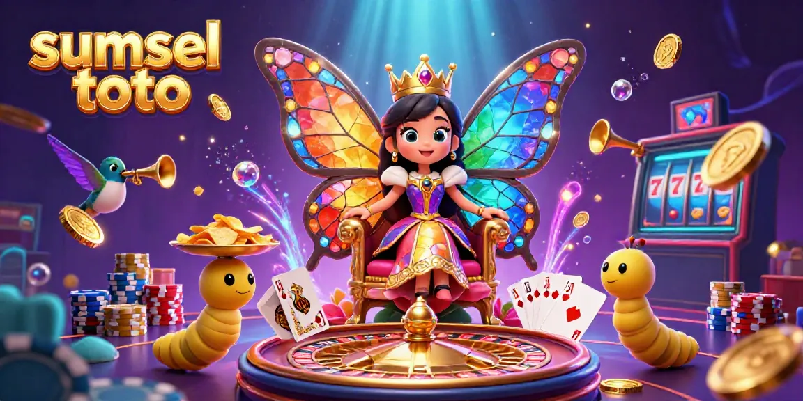 Experience the excitement of sumsel toto with a vibrant 3D casino illustration showcasing the magical butterfly queen and dynamic game elements.