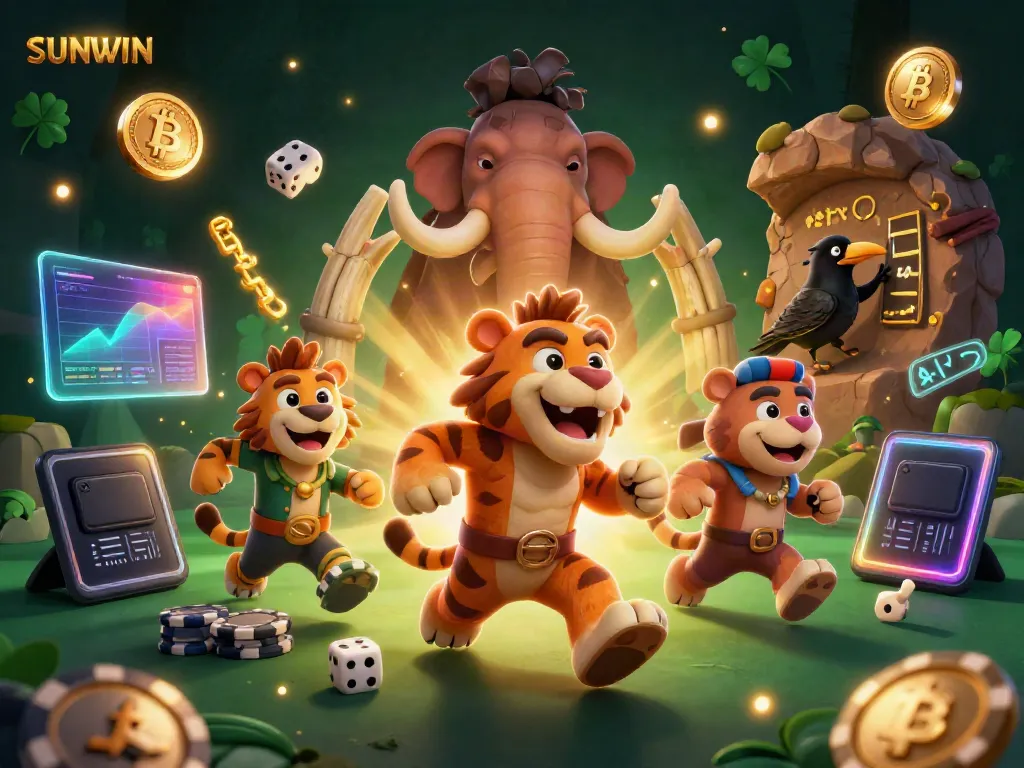 SUNWIN showcases a thrilling prehistoric casino atmosphere with vibrant characters and engaging gaming elements.