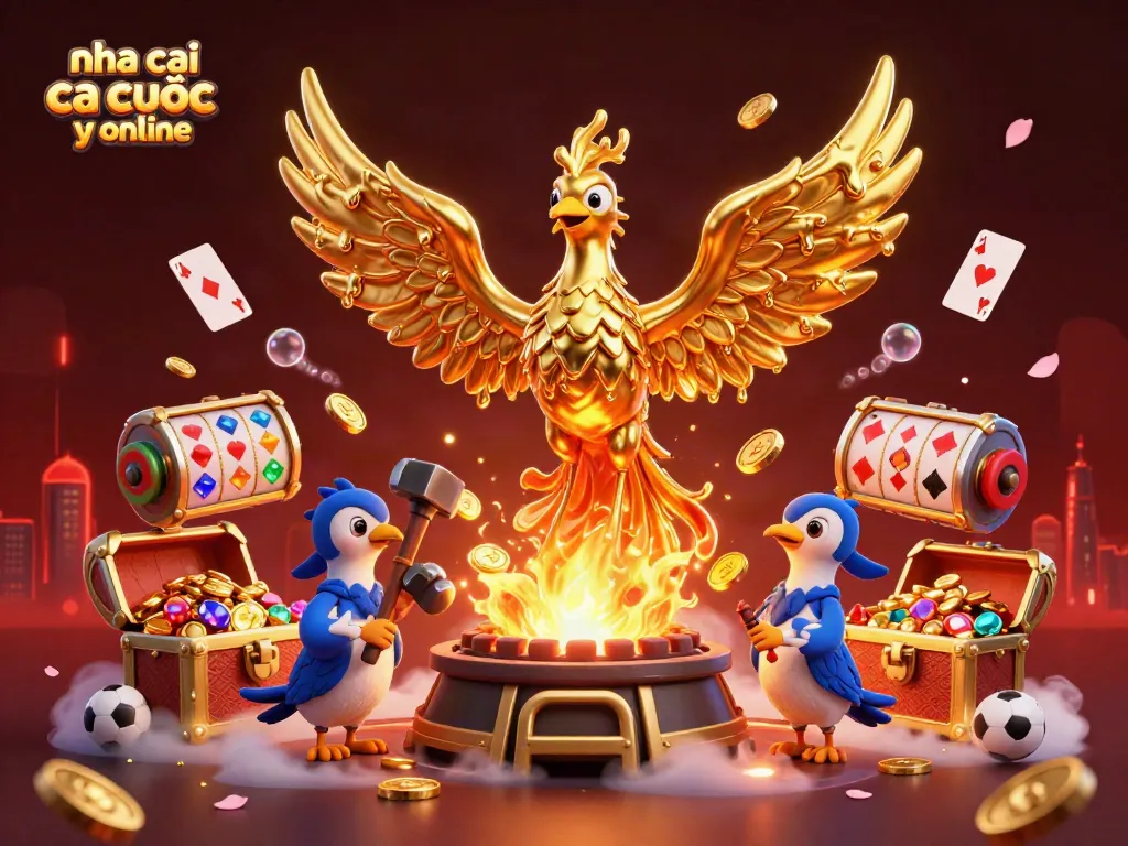 Experience thrilling bets with nha cai ca cuoc uy tin online, featuring vibrant 3D phoenix and casino elements.