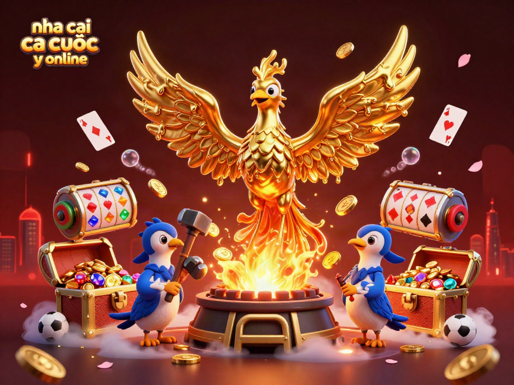 Experience thrilling bets with nha cai ca cuoc uy tin online, featuring vibrant 3D phoenix and casino elements.