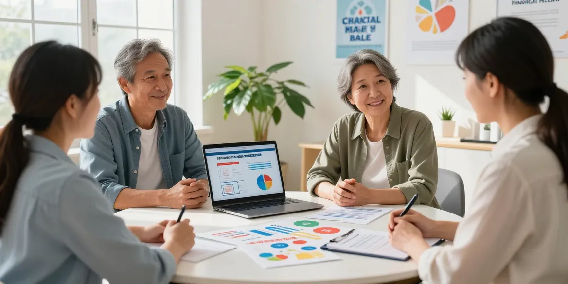 Couple discussing credit relief Canada options with financial counselor in a sunny office.
