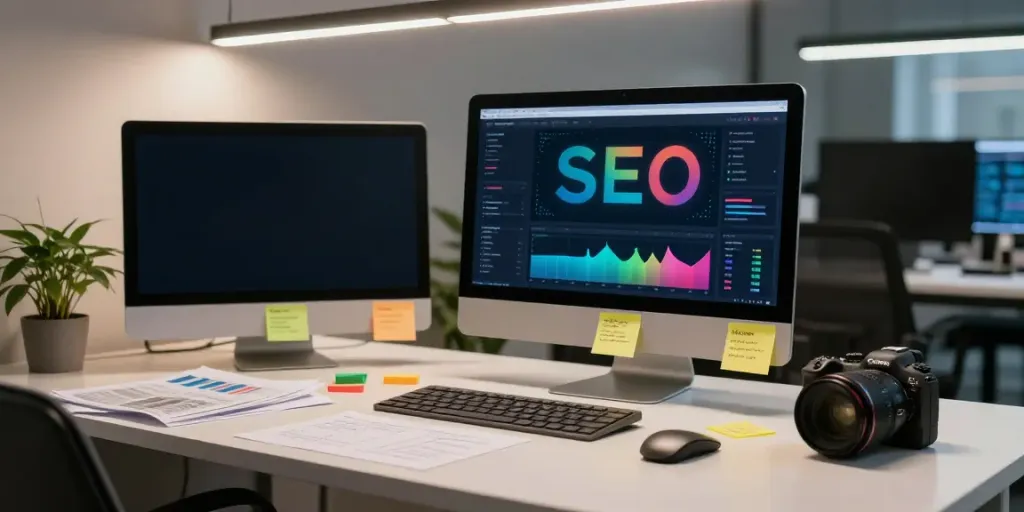 Professional workspace highlighting instant indexing analysis on SEO data.