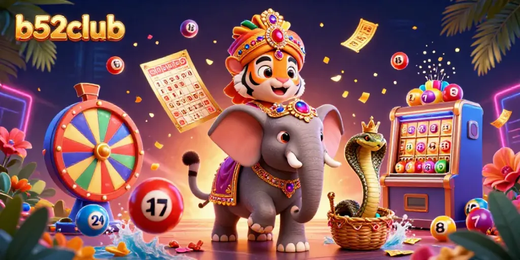 Experience thrilling games at b52club with dynamic elements showcasing vibrant lottery balls and exciting casino features.