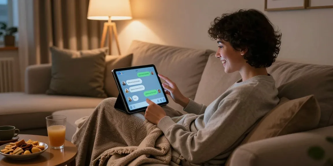 Engaging in ai sexting with AI in a cozy home environment.